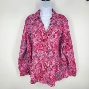 WinterSilks Blouse Women 2X Pink Long Sleeve Shirt